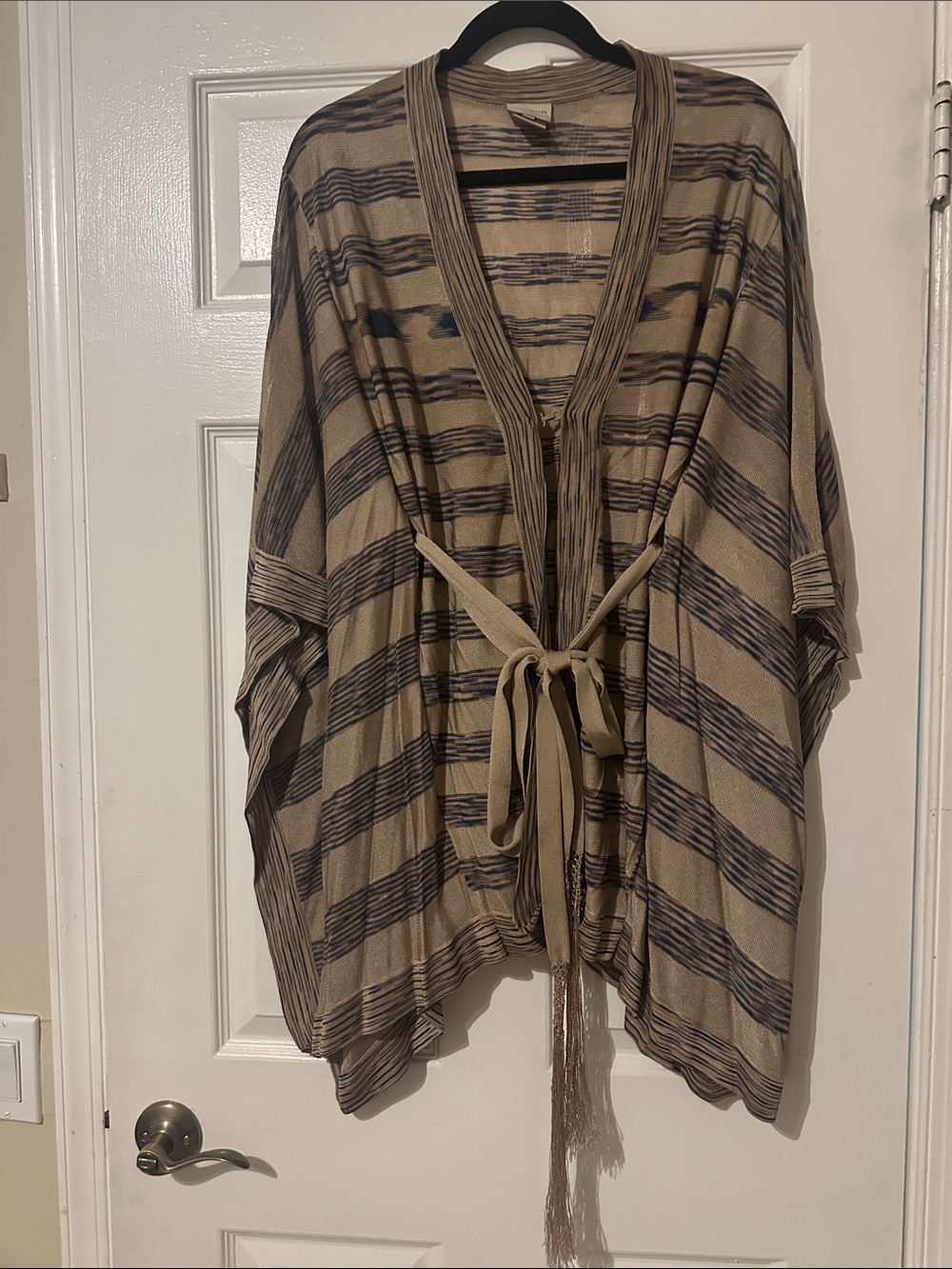 Karen Millen Tan and Navy Striped Tie-Front Jacket